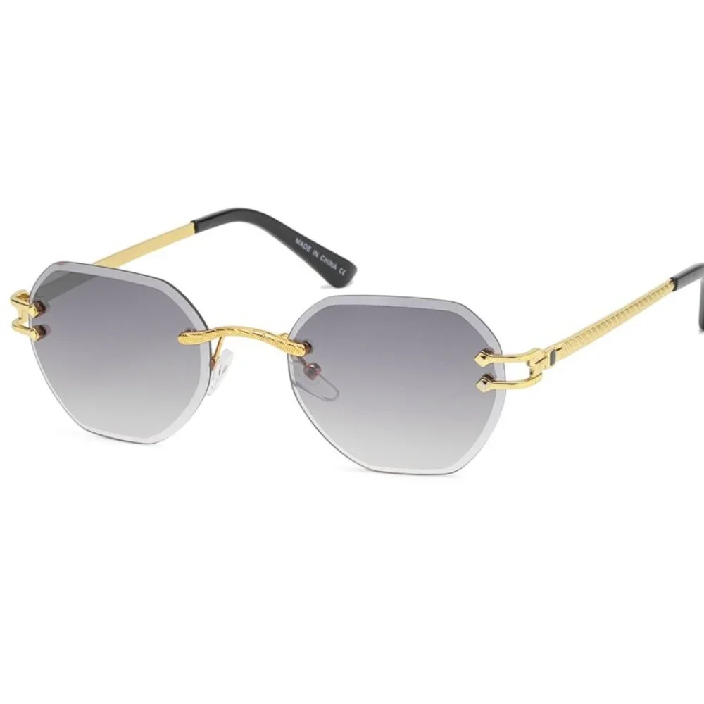 Men Sunglasses Black Lens Rimless Fashion Retro Shades‎ Gold Metal Lentes Gafas